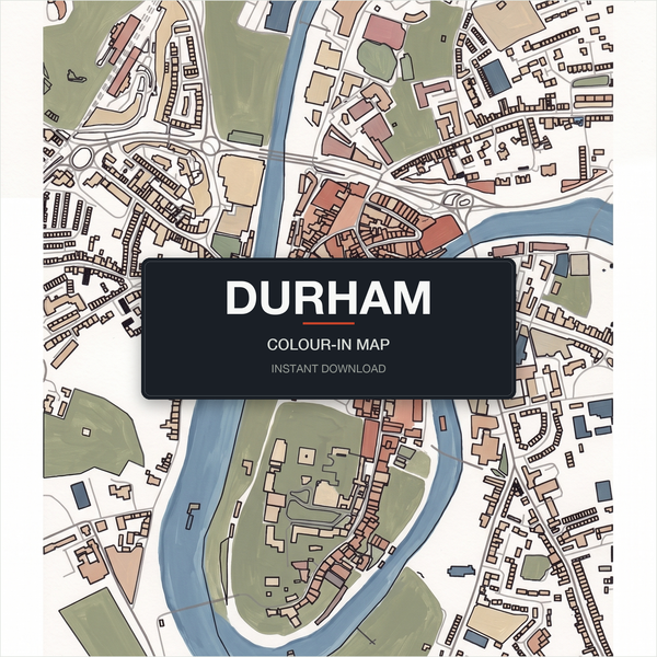 Durham Map Colouring Page | Printable City Map Wall Art | Instant Download A4 A3 PDF | Adult Colouring