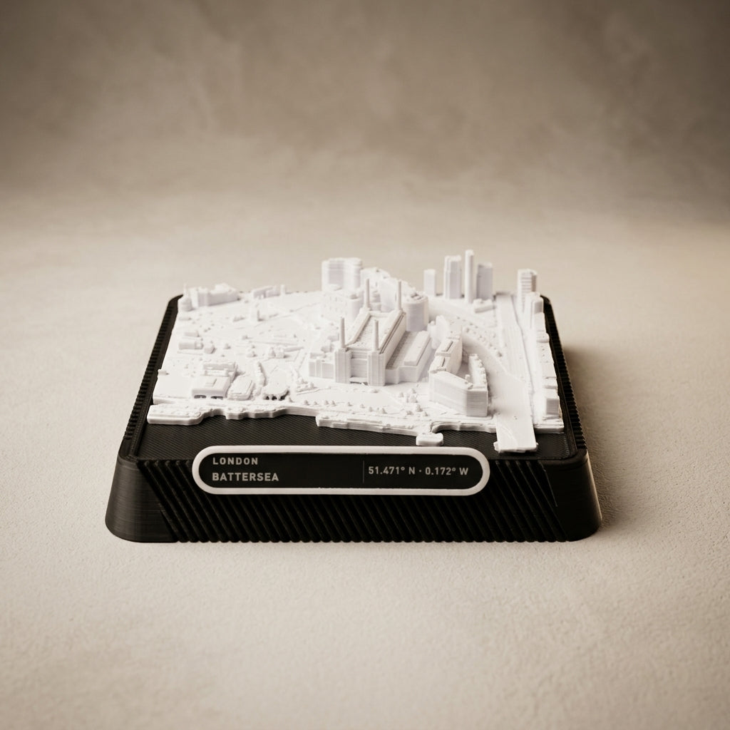 London Battersea 3D printed city map · 9×9cm relief model · 51.471° N · 0.172° W