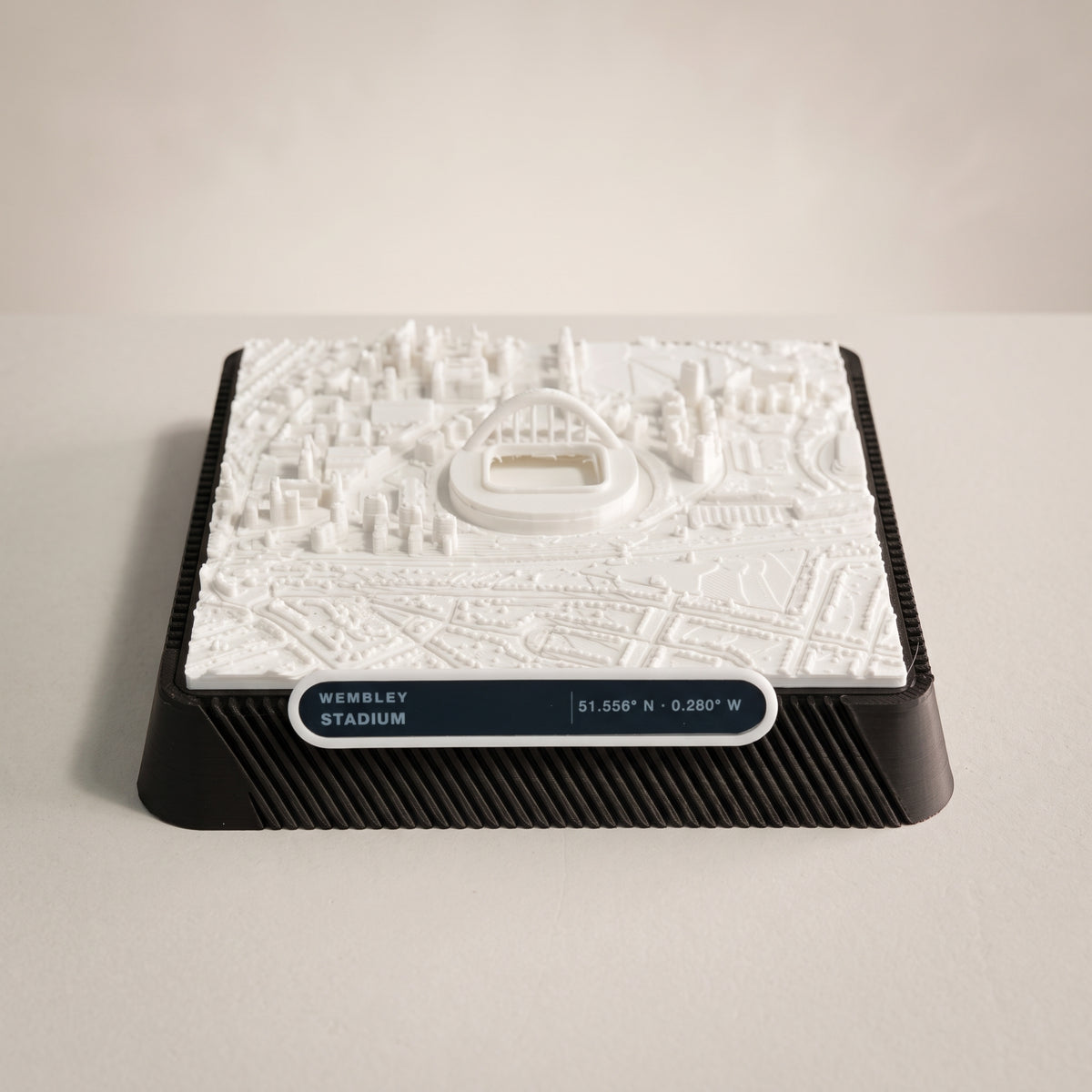 London Wembley 3D printed city map · 9×9cm relief model · 51.556° N · 0.280° W