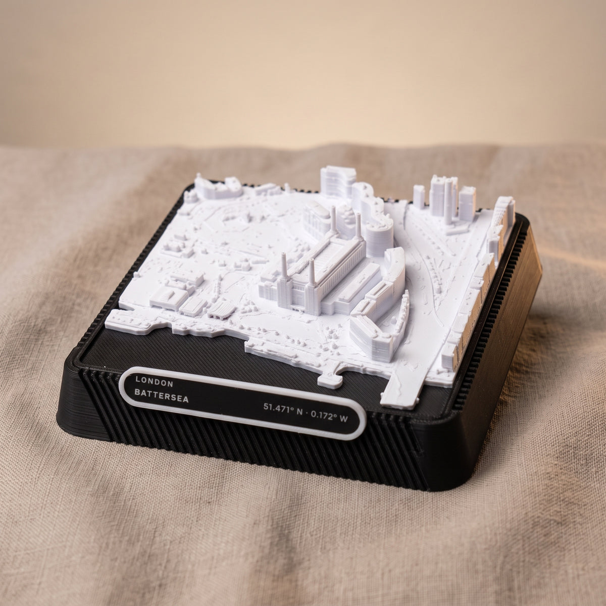 London Battersea 3D printed city map · 9×9cm relief model · 51.471° N · 0.172° W