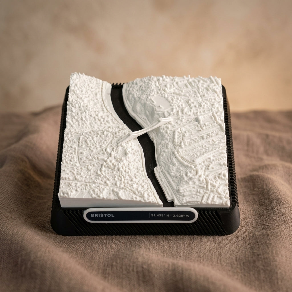 Bristol Clifton 3D printed city map · 9×9cm relief model · 51.455° N · 2.628° W