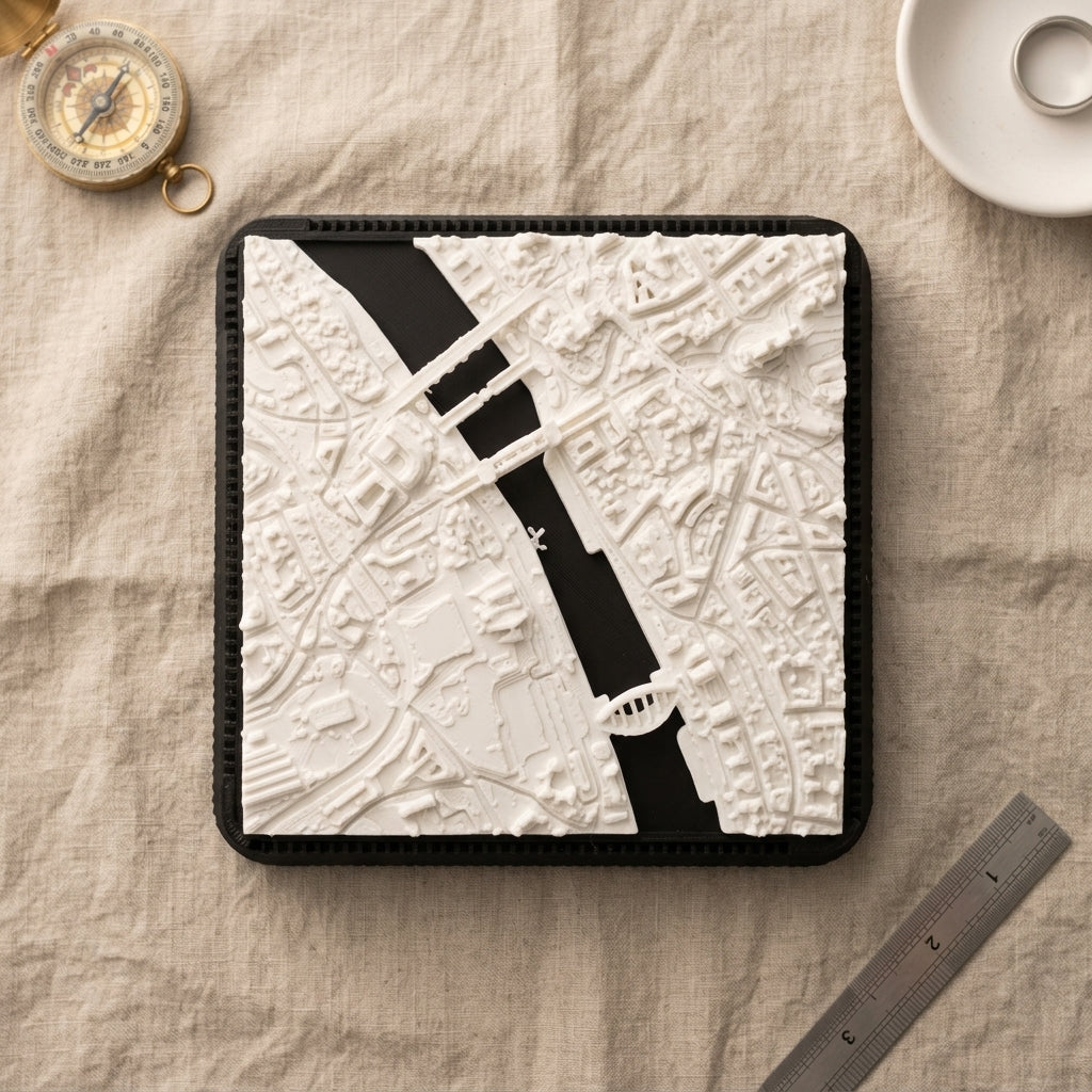 Newcastle upon Tyne Quayside 3D printed city map · 9×9cm relief model · 54.968° N · 1.604° W