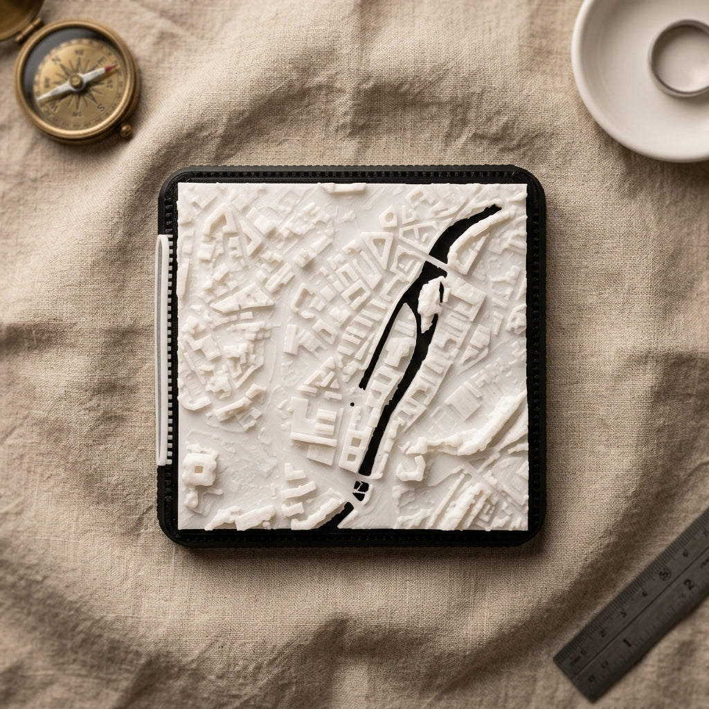 Sheffield Kelham Island 3D printed city map · 9×9cm relief model · 53.388° N · 1.472° W