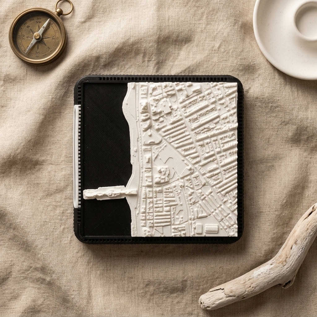 Blackpool Promenade 3D printed city map · 9×9cm relief model · 53.813° N · 3.054° W