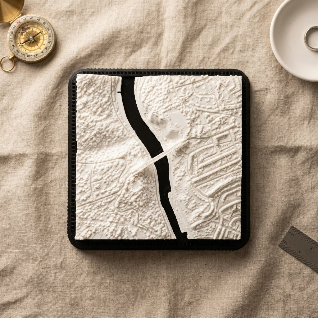 Bristol Clifton 3D printed city map · 9×9cm relief model · 51.455° N · 2.628° W
