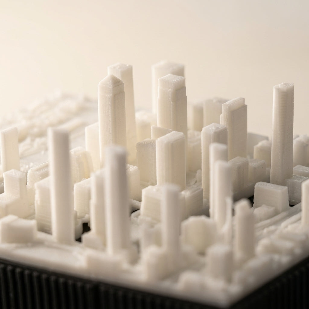 London Canary Wharf 3D printed city map · 9×9cm relief model · 51.505° N · 0.018° W