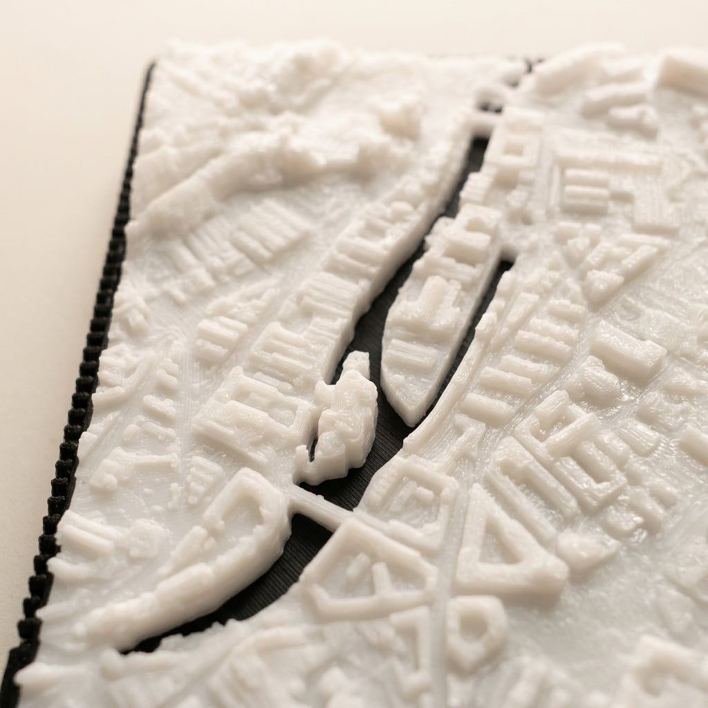 Sheffield Kelham Island 3D printed city map · 9×9cm relief model · 53.388° N · 1.472° W