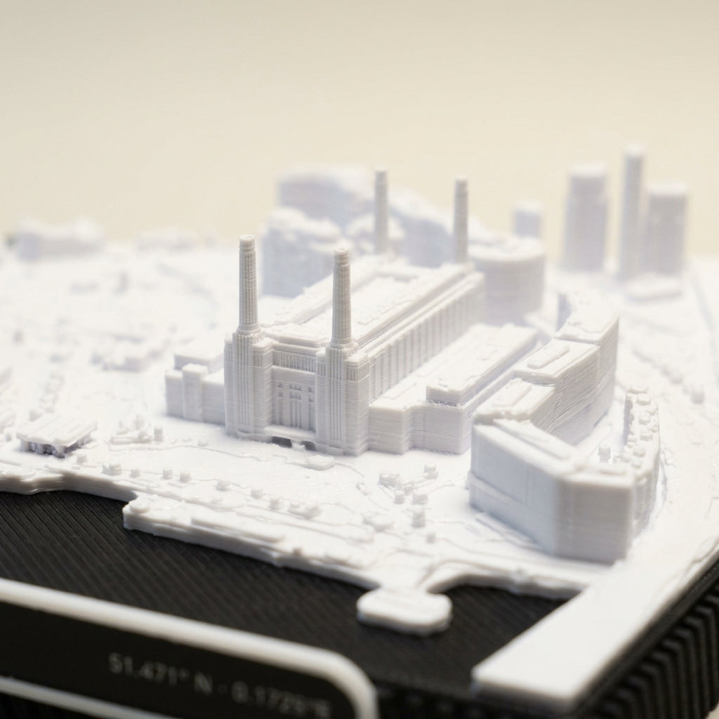 London Battersea 3D printed city map · 9×9cm relief model · 51.471° N · 0.172° W