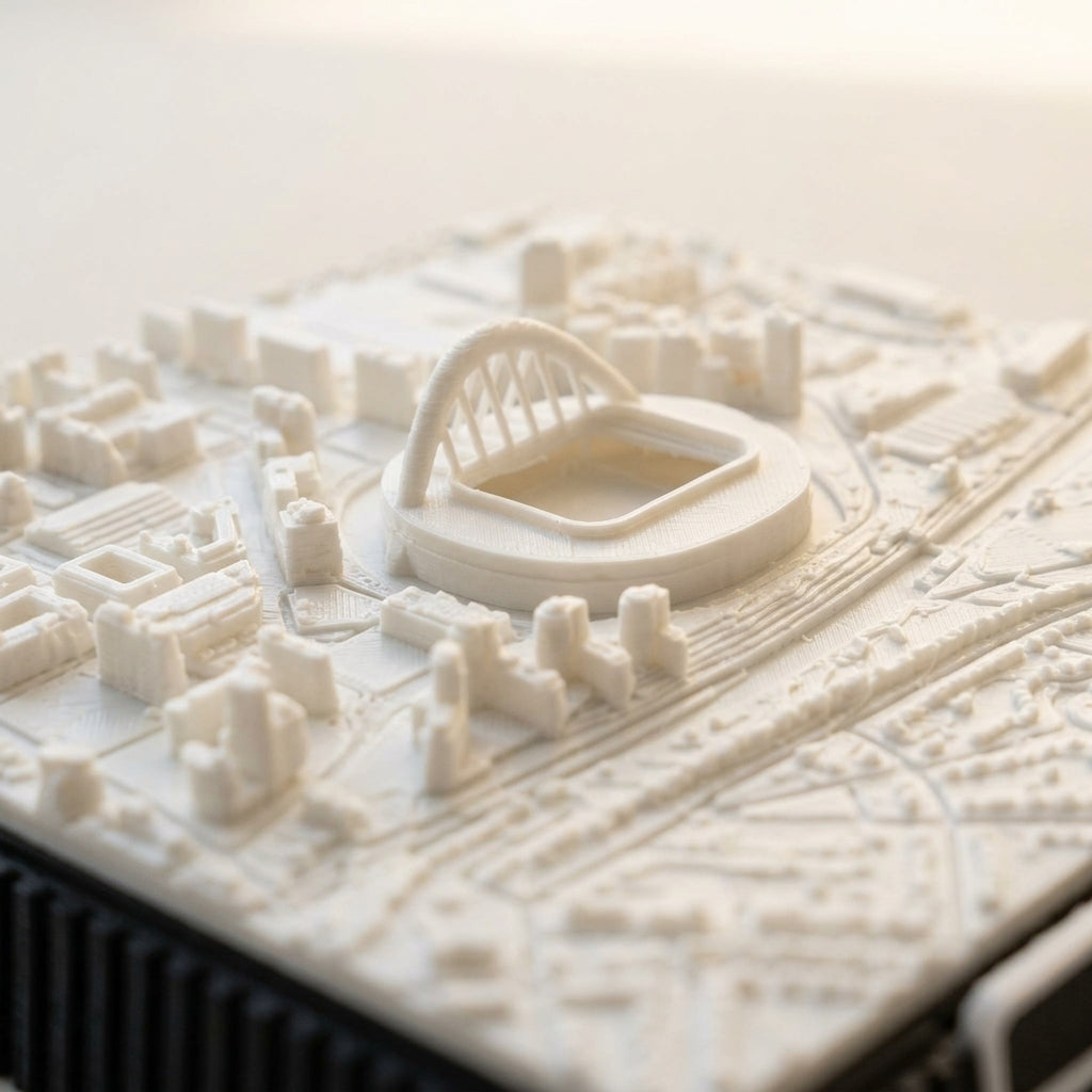 London Wembley 3D printed city map · 9×9cm relief model · 51.556° N · 0.280° W