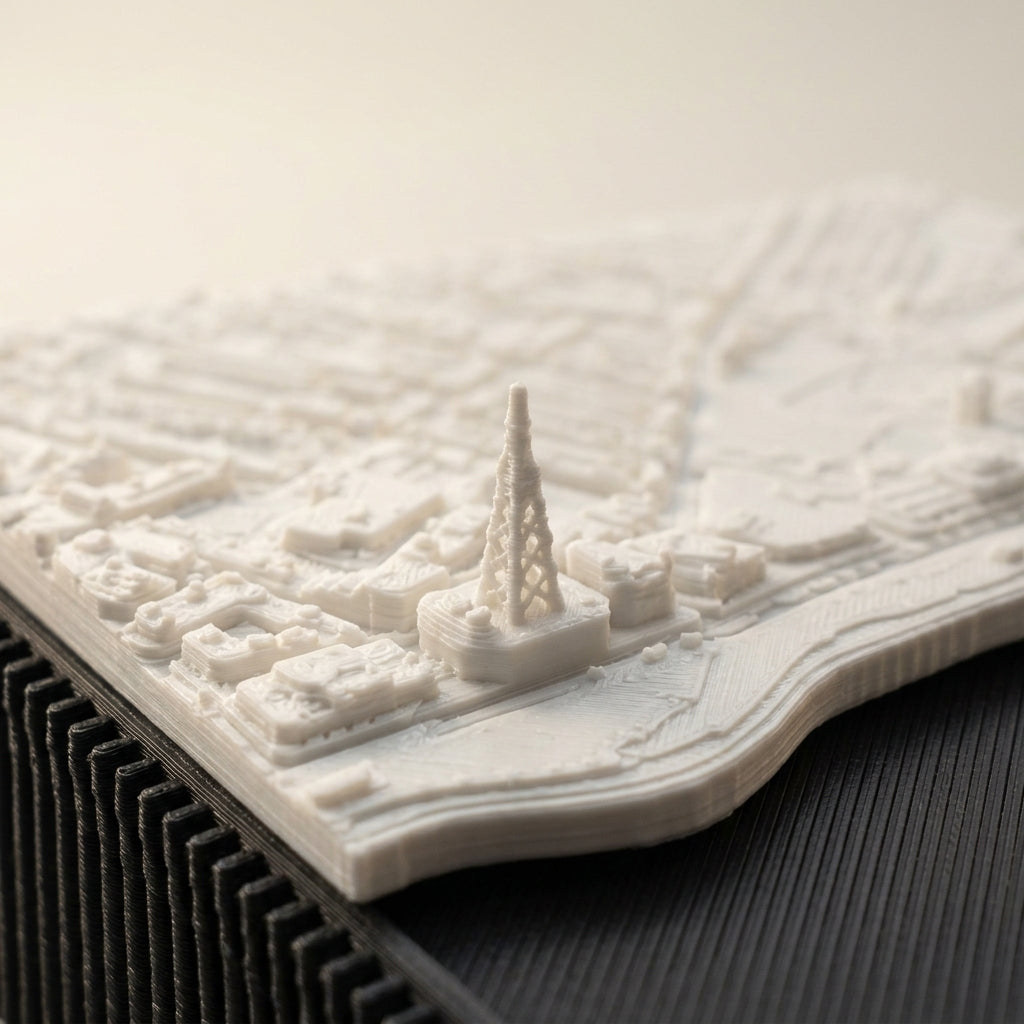 Blackpool Promenade 3D printed city map · 9×9cm relief model · 53.813° N · 3.054° W