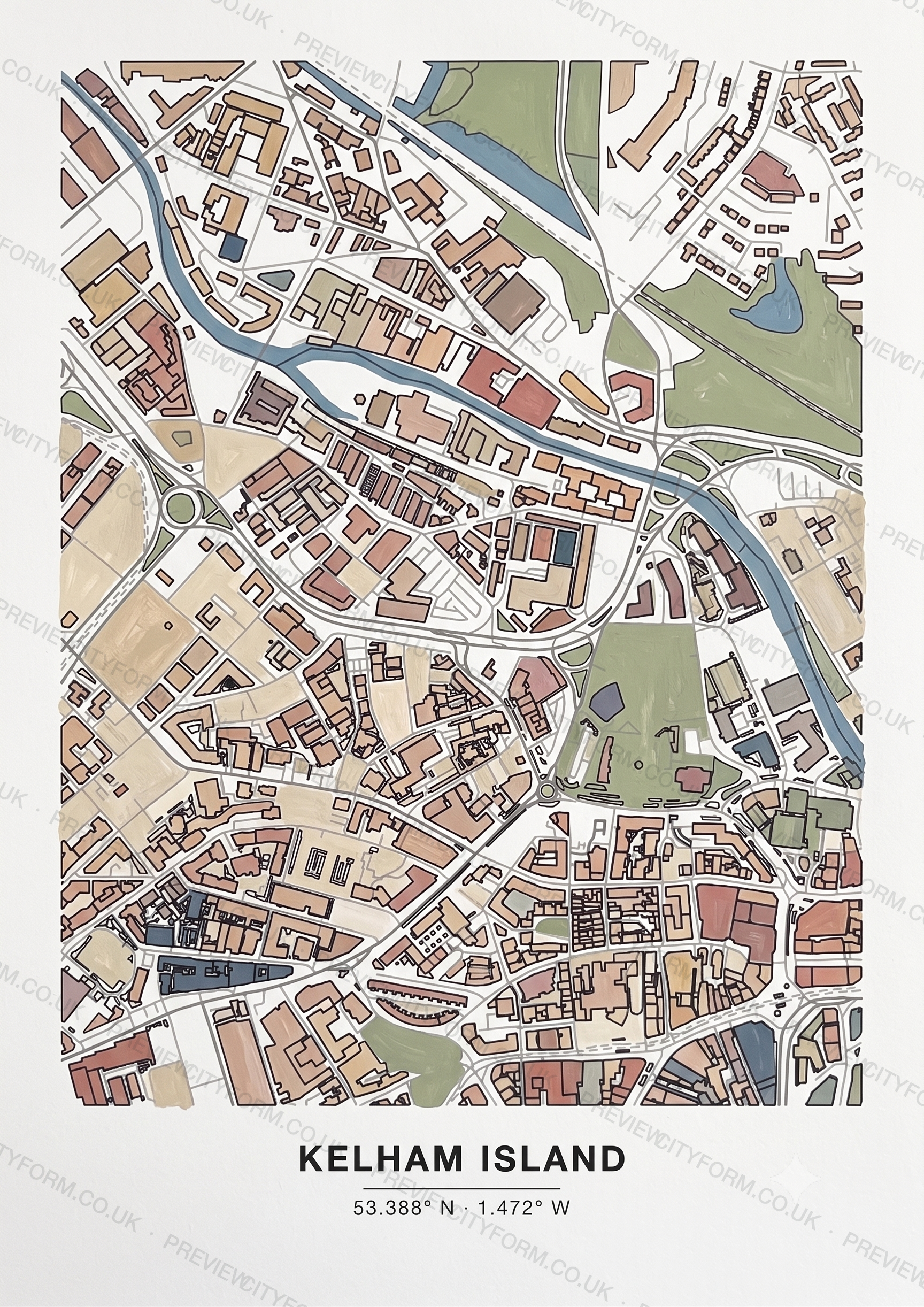 Ecclesall Road colour-in map — the real streets and building outlines of Ecclesall Road, Sheffield, ready to colour