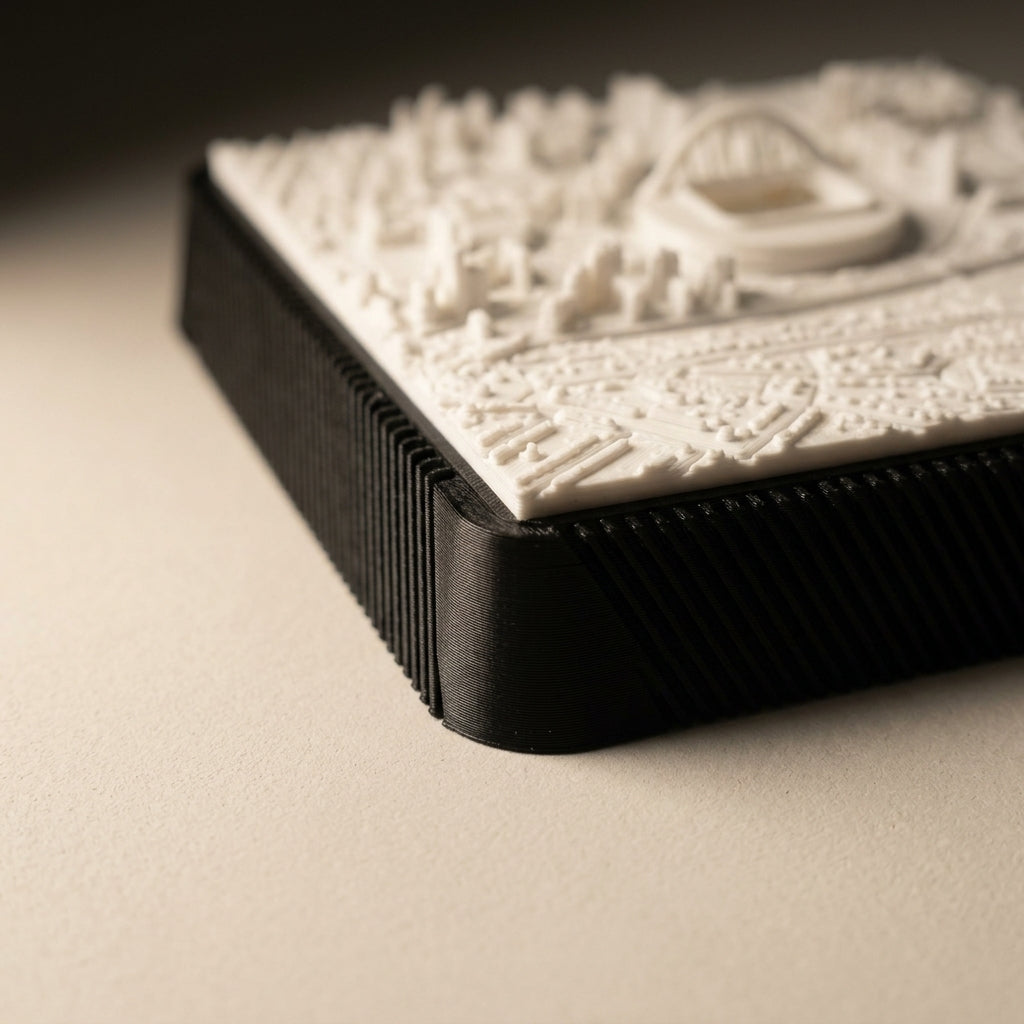 London Wembley 3D printed city map · 9×9cm relief model · 51.556° N · 0.280° W