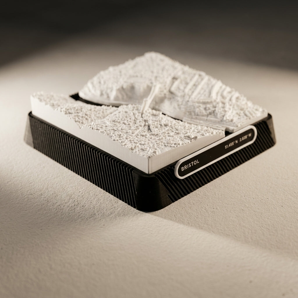 Bristol Clifton 3D printed city map · 9×9cm relief model · 51.455° N · 2.628° W