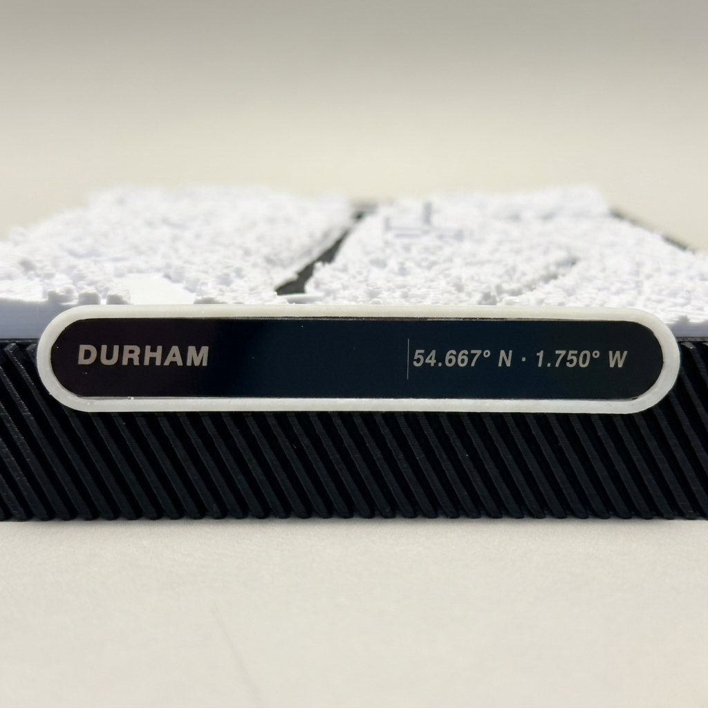 Durham 3D printed city map on walnut desk, graduation gift or desk decor, cathedral peninsula relief