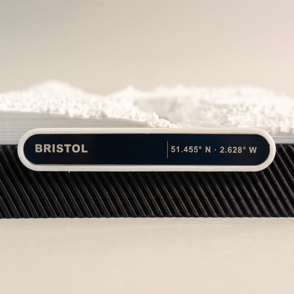 Bristol Clifton 3D printed city map · 9×9cm relief model · 51.455° N · 2.628° W