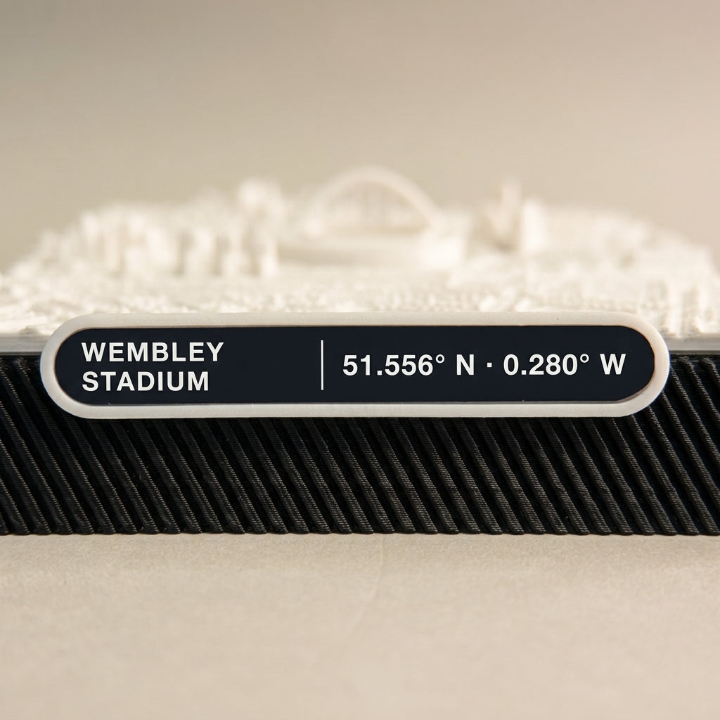 London Wembley 3D printed city map · 9×9cm relief model · 51.556° N · 0.280° W