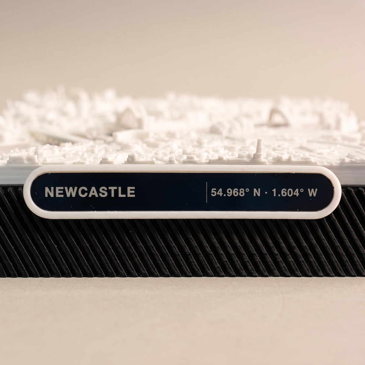 Newcastle upon Tyne Quayside 3D printed city map · 9×9cm relief model · 54.968° N · 1.604° W