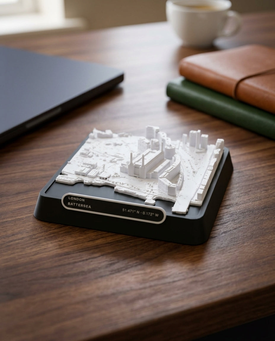 London Battersea 3D printed city map · 9×9cm relief model · 51.471° N · 0.172° W