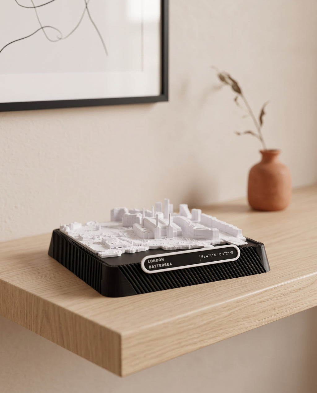 London Battersea 3D printed city map · 9×9cm relief model · 51.471° N · 0.172° W