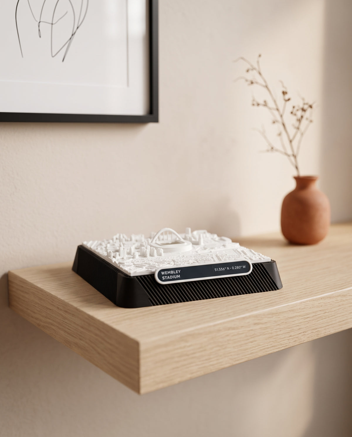 London Wembley 3D printed city map · 9×9cm relief model · 51.556° N · 0.280° W