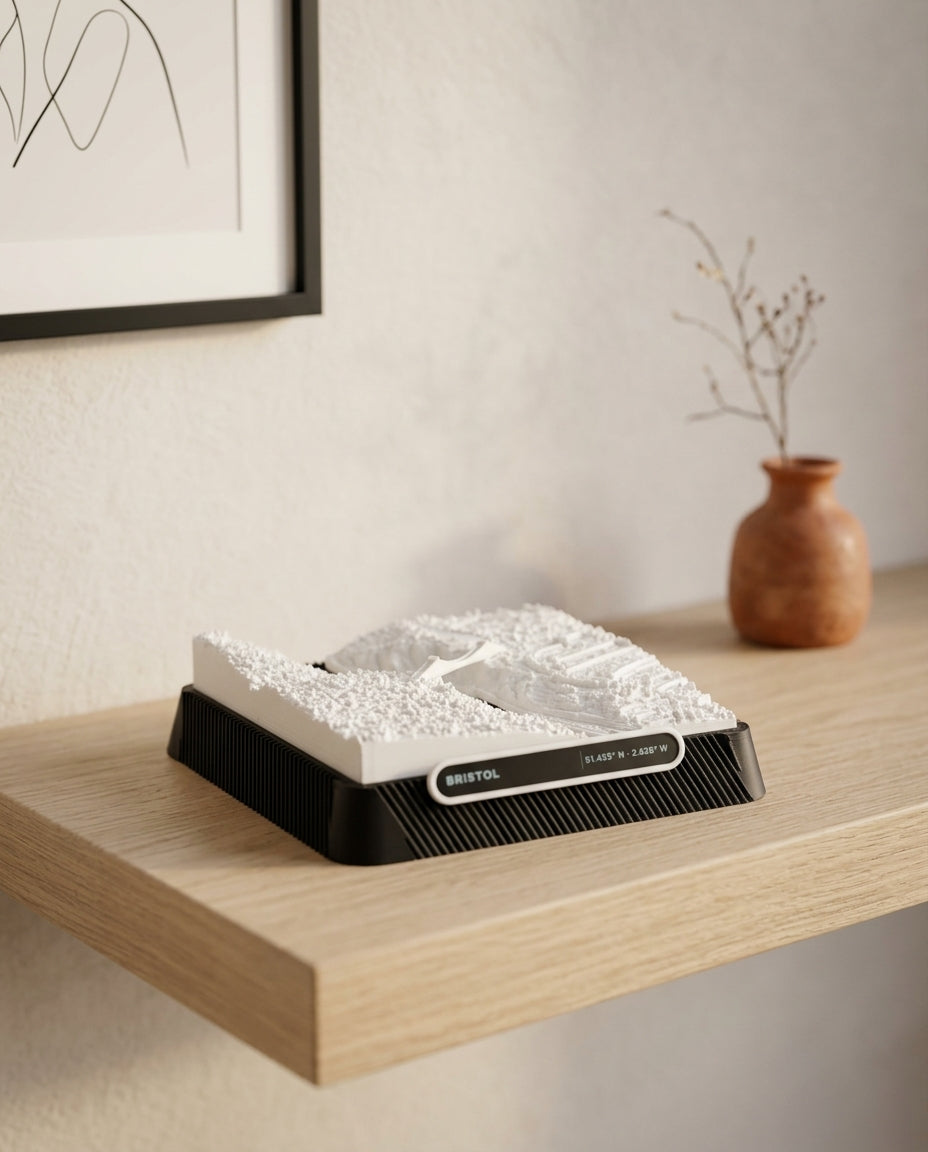 Bristol Clifton 3D printed city map · 9×9cm relief model · 51.455° N · 2.628° W