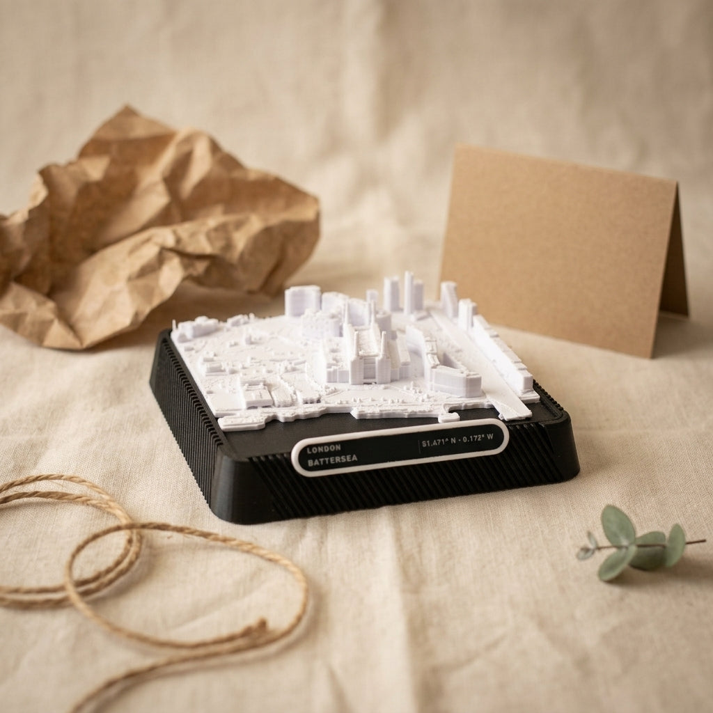 London Battersea 3D printed city map · 9×9cm relief model · 51.471° N · 0.172° W