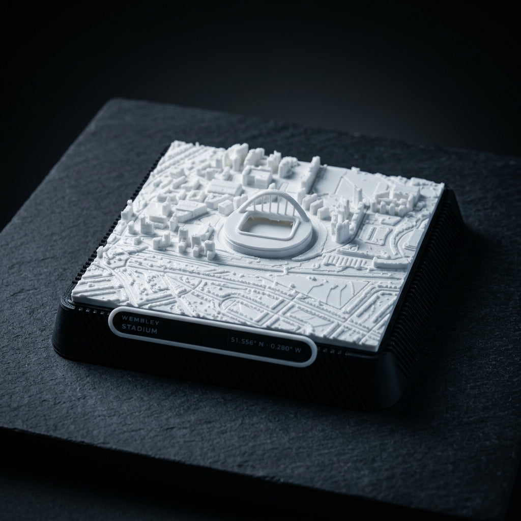 London Wembley 3D printed city map · 9×9cm relief model · 51.556° N · 0.280° W