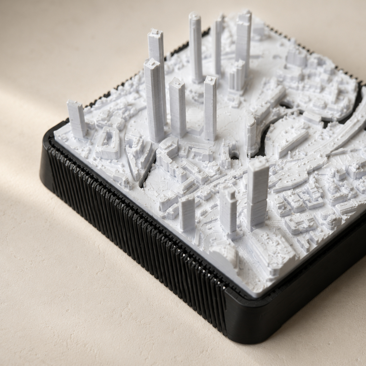 Manchester Deansgate 3D printed city map · 9×9cm relief model · 53.474° N · 2.251° W