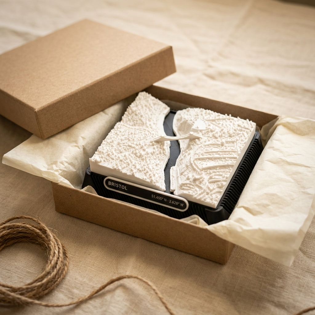 Bristol Clifton 3D printed city map · 9×9cm relief model · 51.455° N · 2.628° W