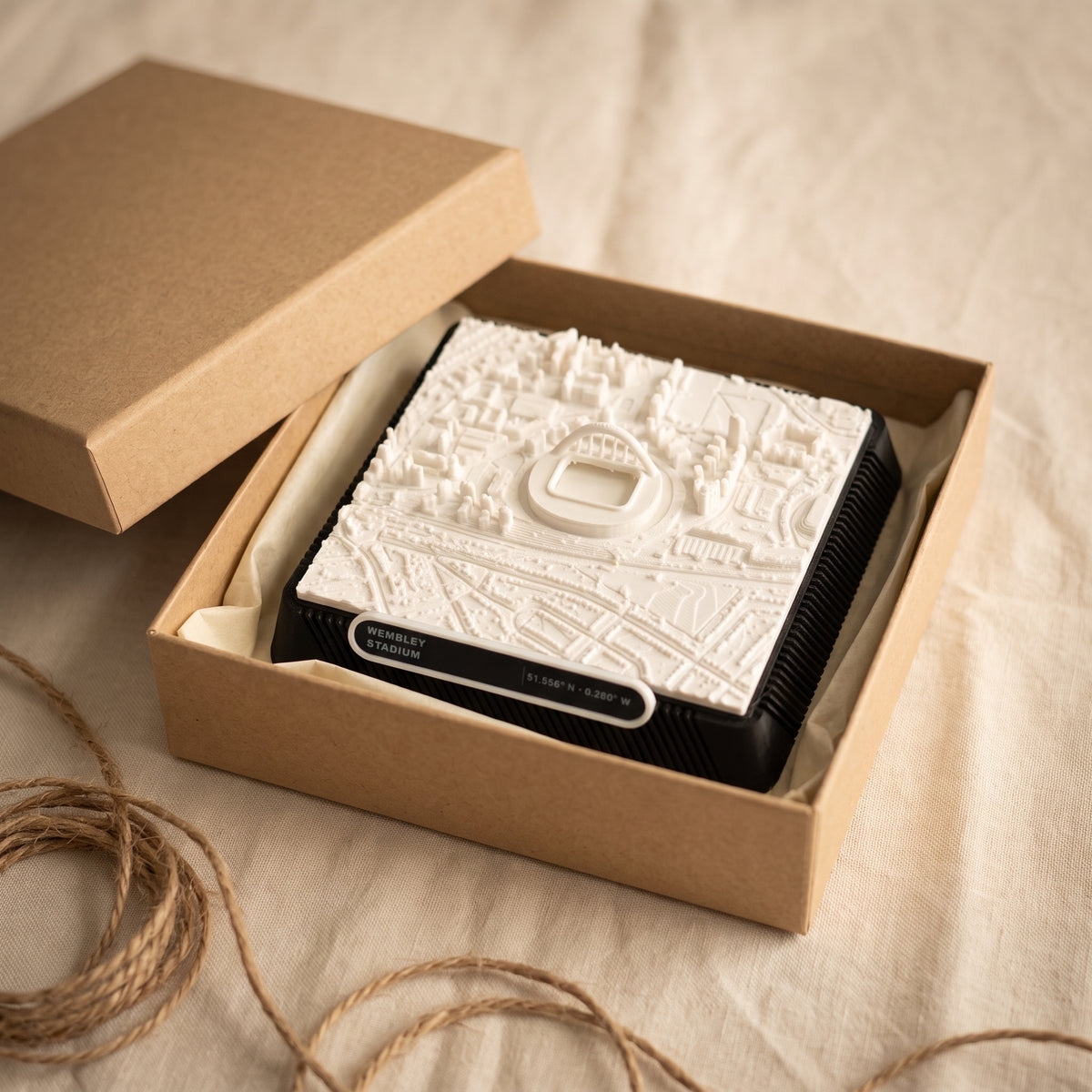 London Wembley 3D printed city map · 9×9cm relief model · 51.556° N · 0.280° W