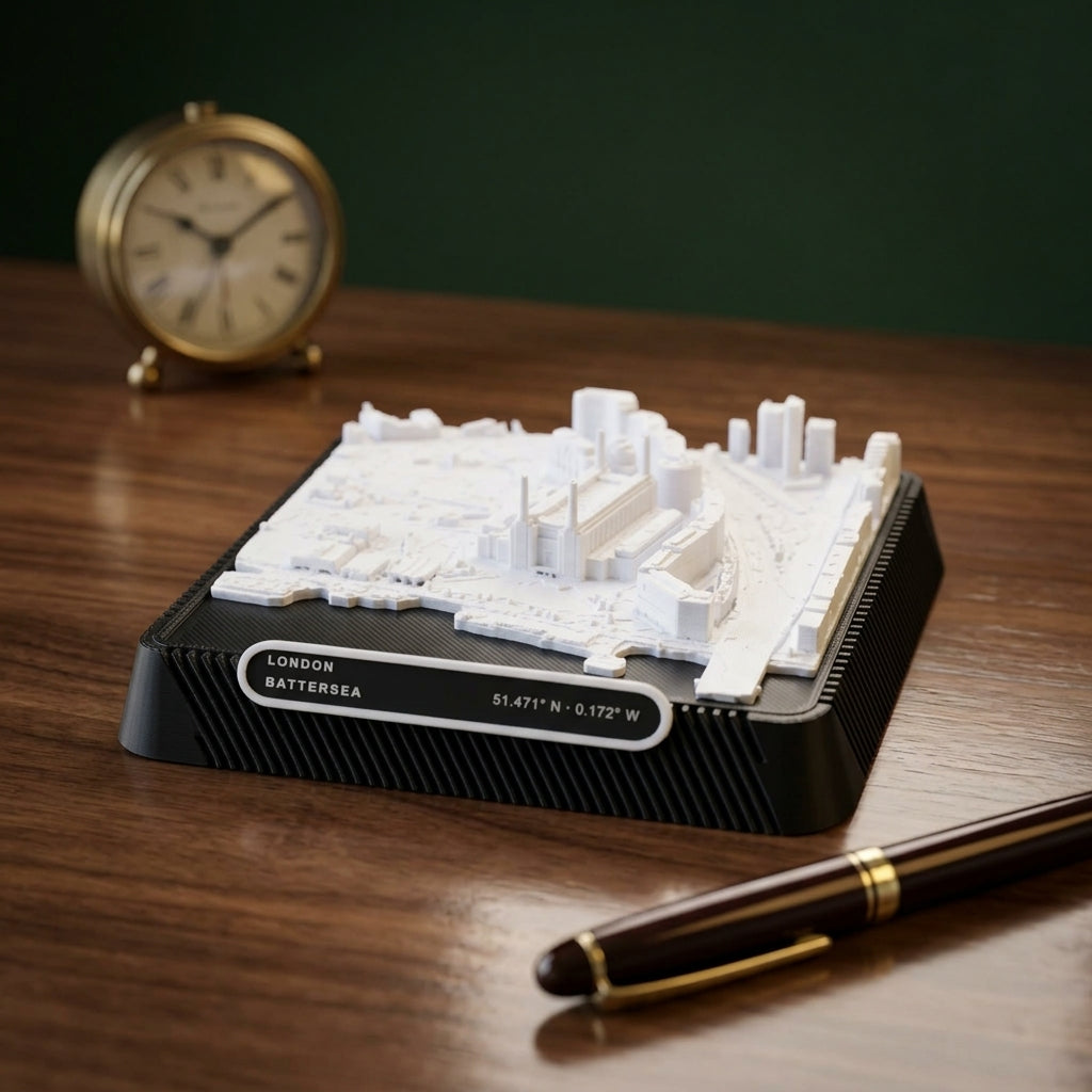 London Battersea 3D printed city map · 9×9cm relief model · 51.471° N · 0.172° W