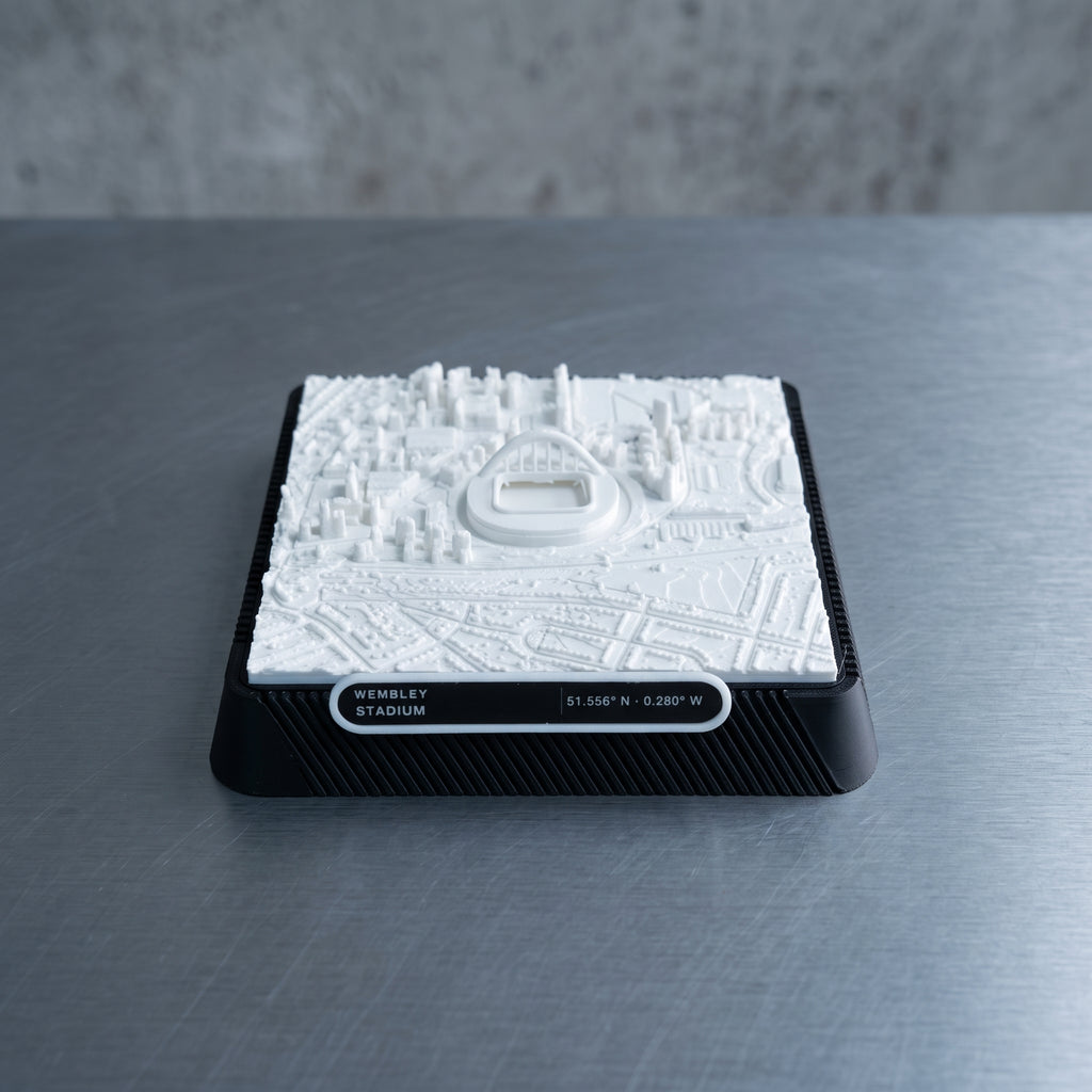 London Wembley 3D printed city map · 9×9cm relief model · 51.556° N · 0.280° W