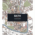 A finished, coloured-in Bath city map print — real streets and building outlines of Bath centre, filled by hand