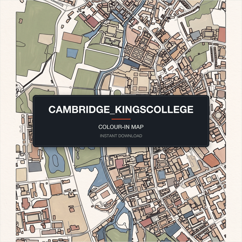 Cambridge Map Colouring Page | Printable City Map Wall Art | Instant Download A4 A3 PDF | Adult Colouring miniature city model