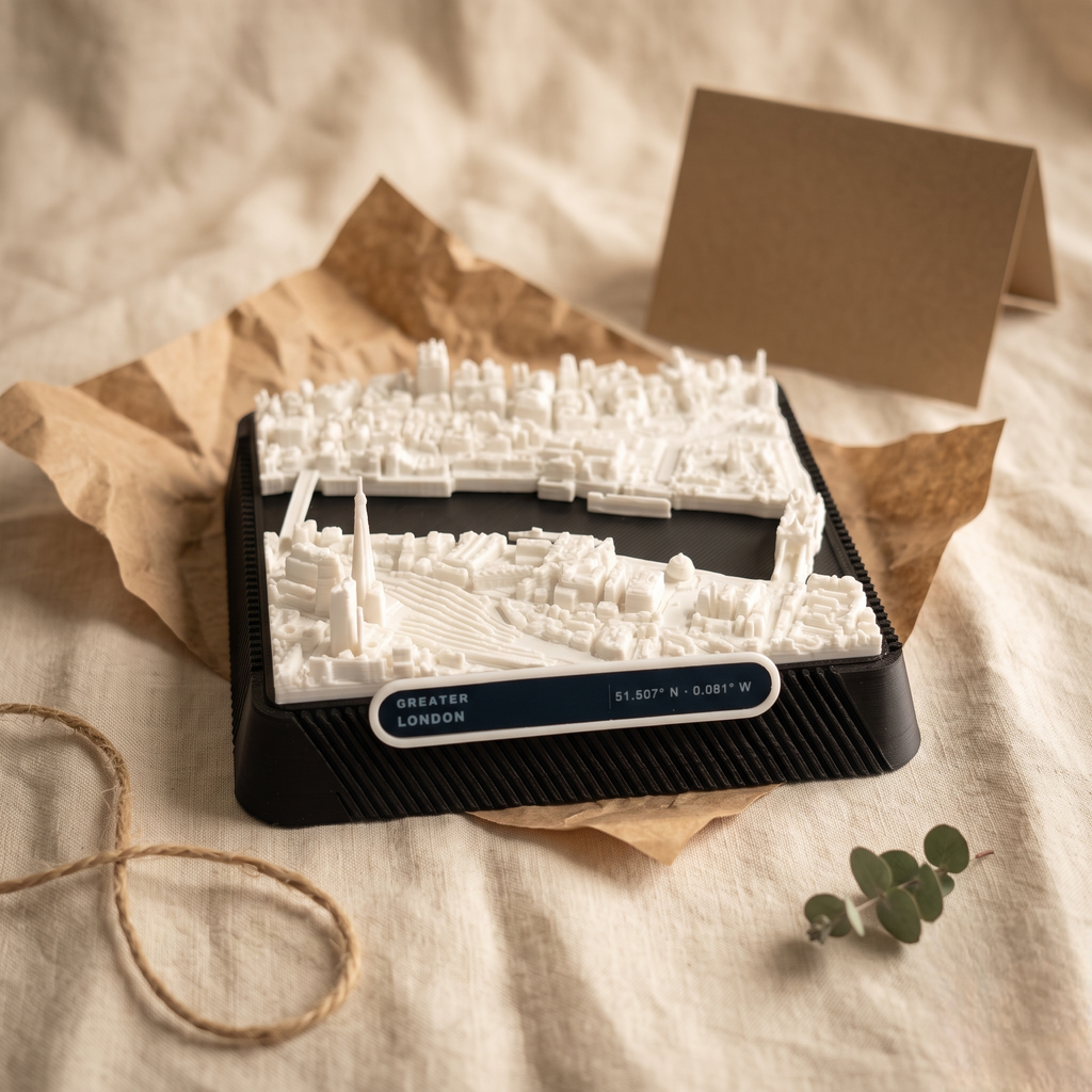 London Tower Hill 3D printed city map · 9×9cm relief model · 51.507° N · 0.081° W