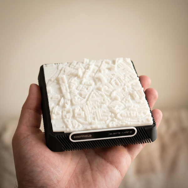 Sheffield Moorhead and Town Hall Square 3D Printed City Map — 9×9cm Relief Model