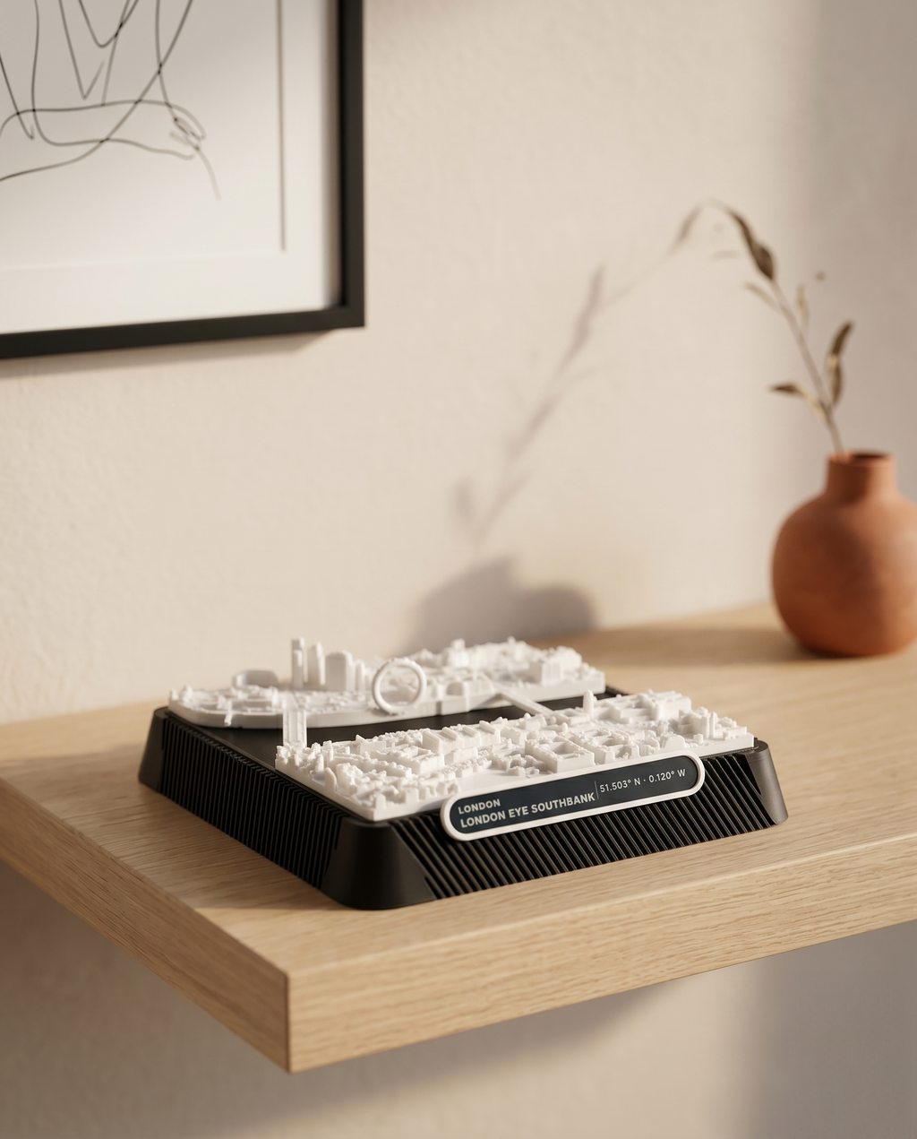 London South Bank 3D printed city map showing London Eye Riverside · 9×9cm relief model · 51.503° N · 0.120° W