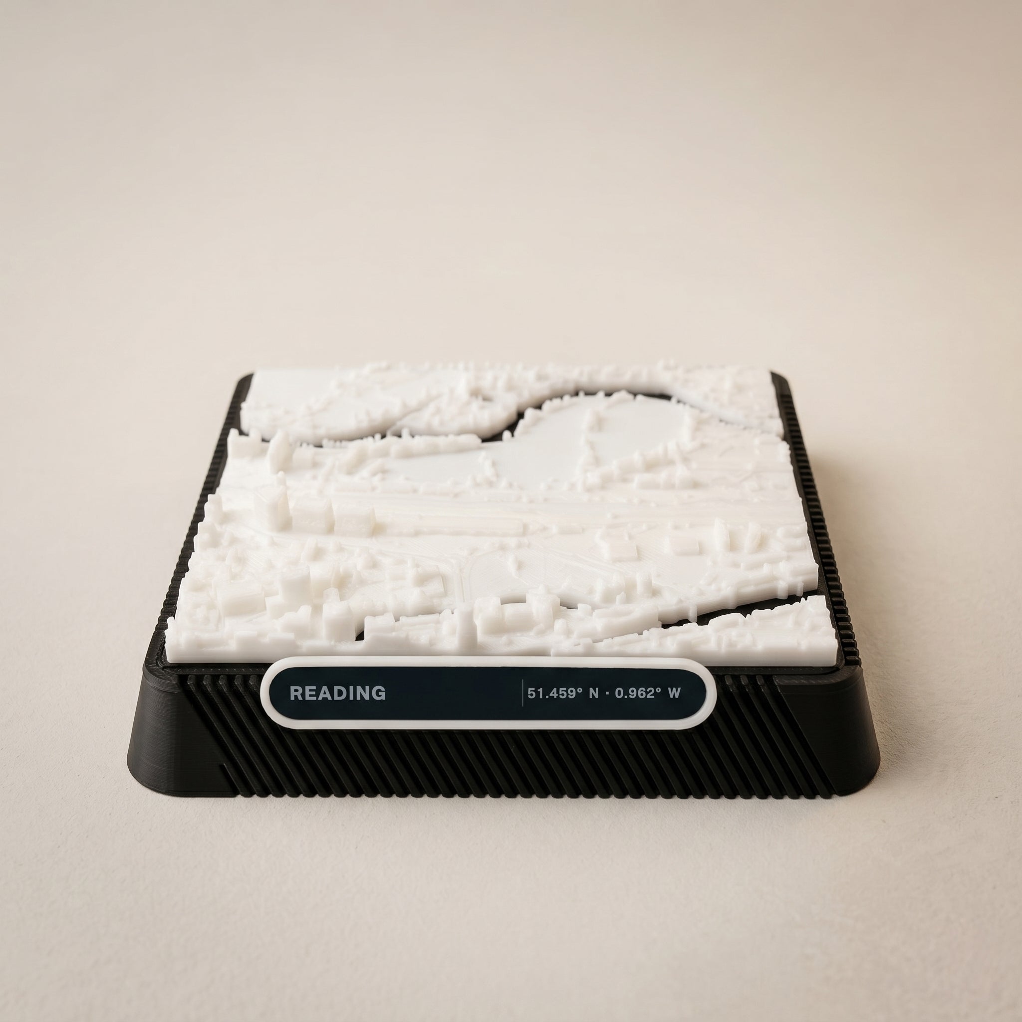 Reading Town Centre 3D printed city map · 9×9cm relief model · 51.459° N · 0.962° W
