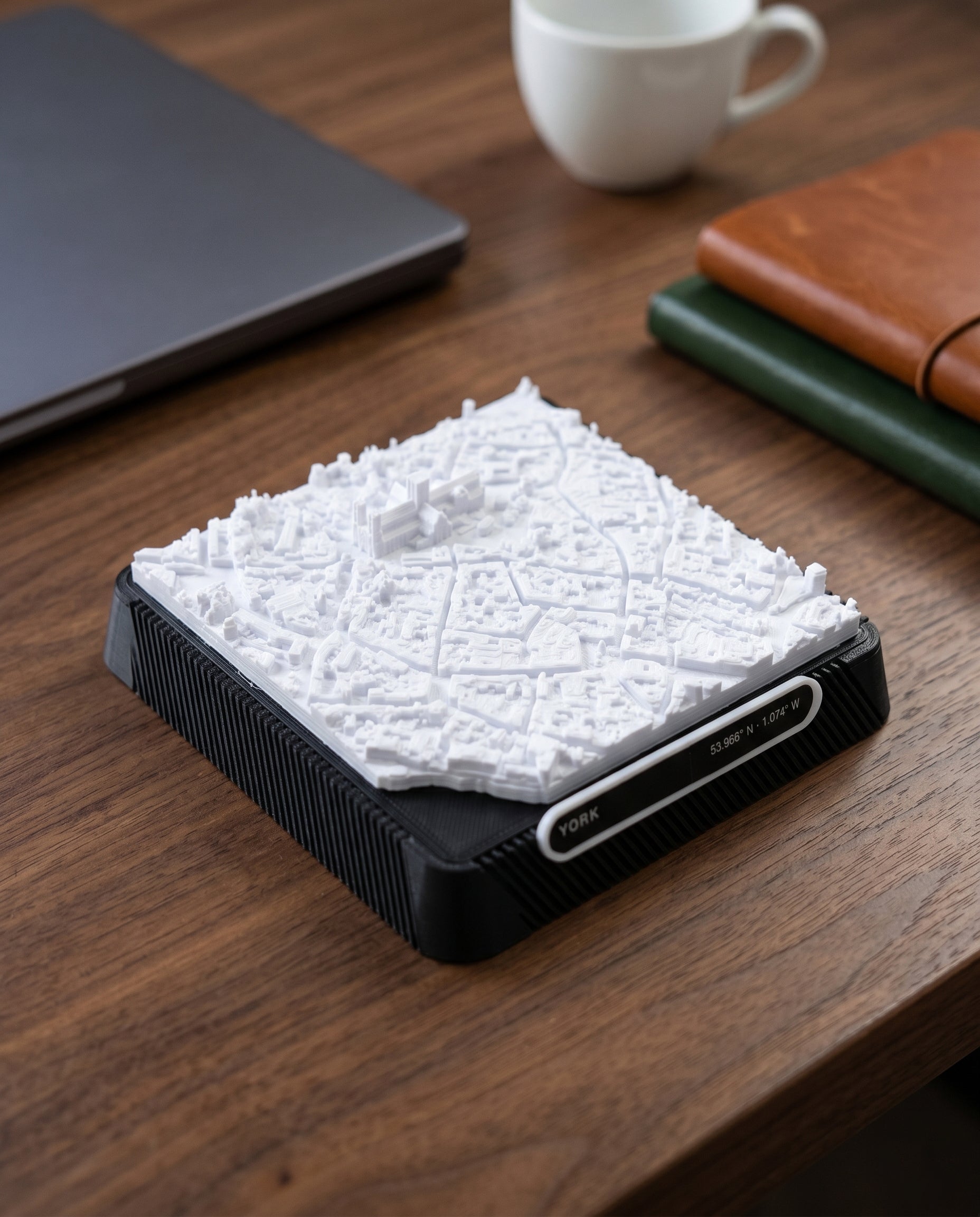 York city centre 3D printed city map · 9×9cm relief model · 53.966° N · 1.074° W