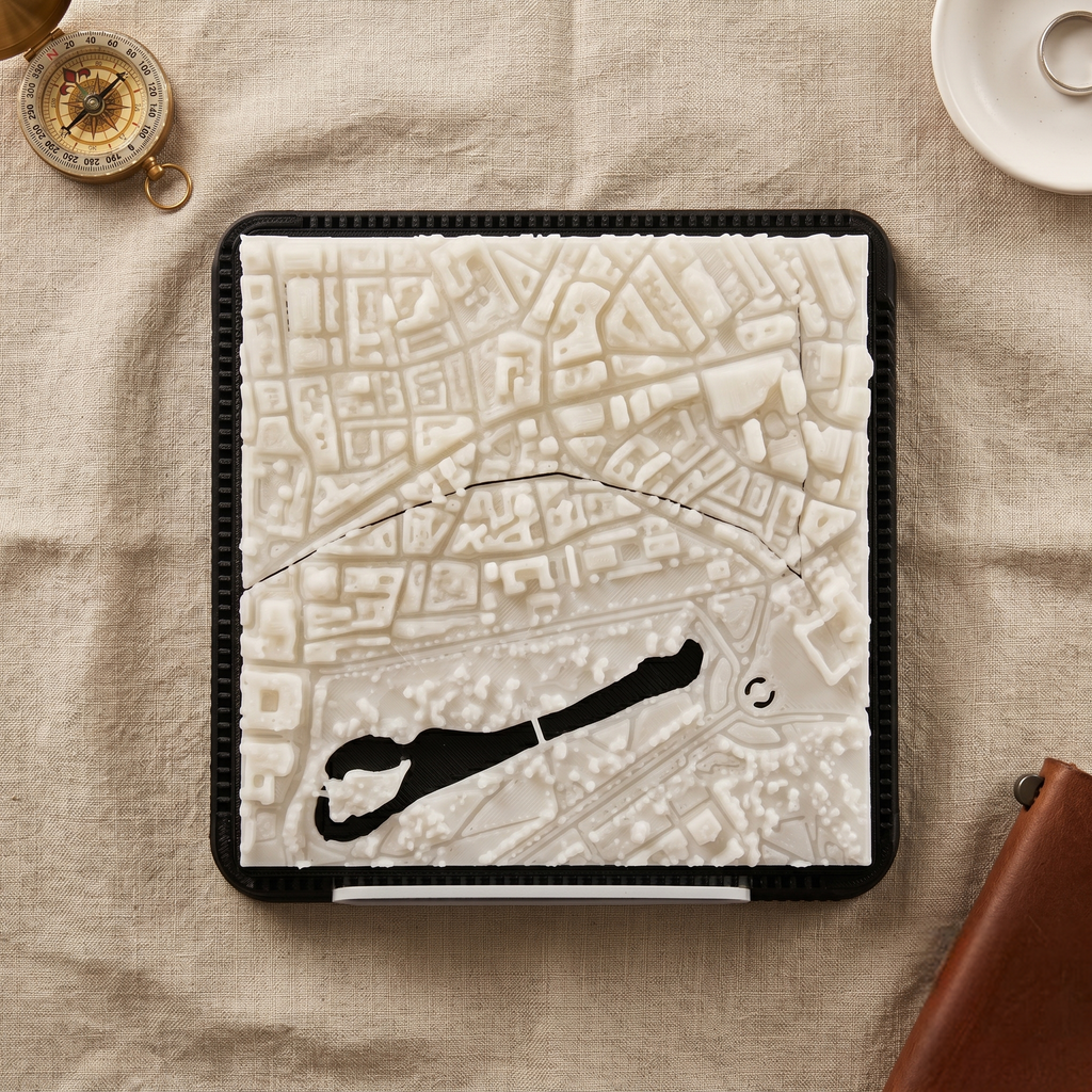 London Westminster 3D printed city map · 9×9cm relief model · 51.500° N · 0.136° W