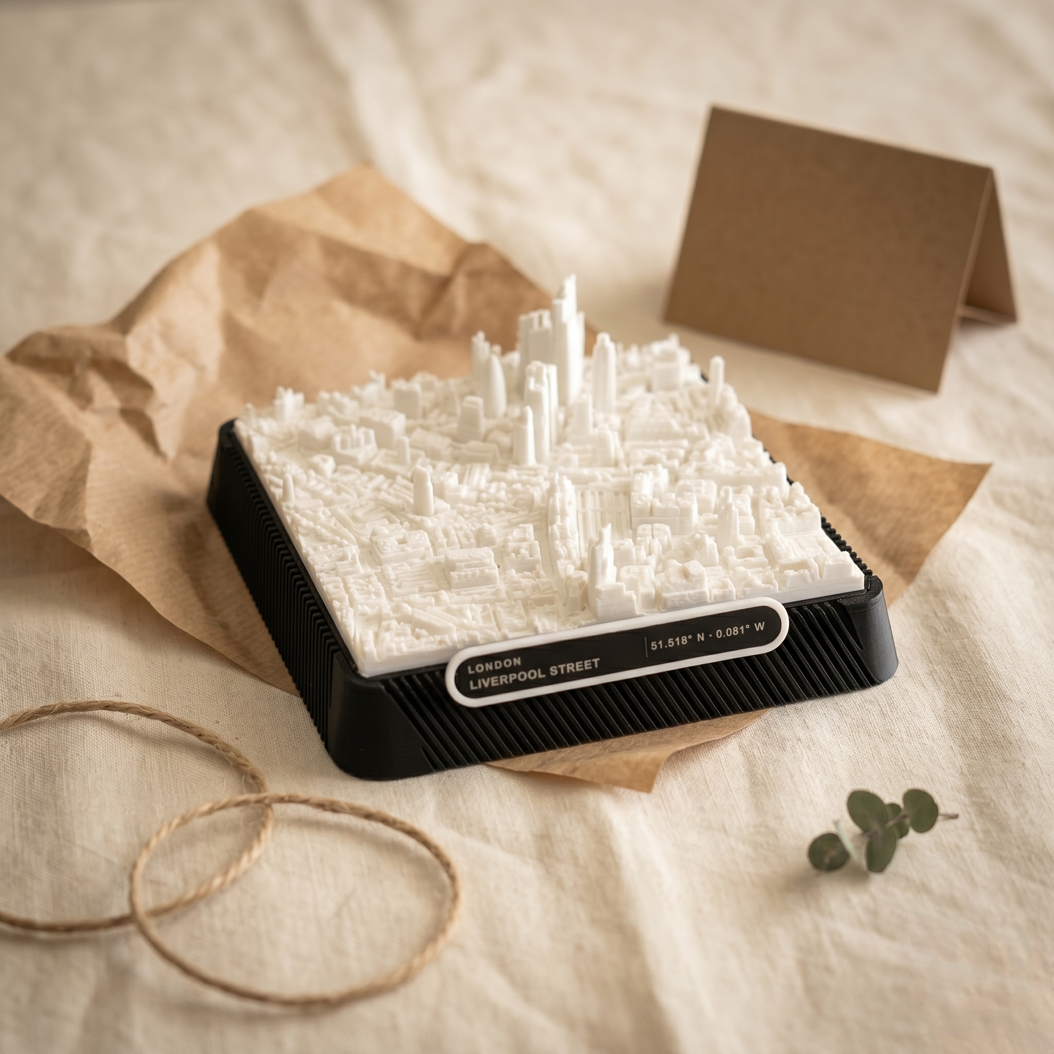 London Liverpool_Street 3D printed city map · 9×9cm relief model · 51.518° N · 0.081° W