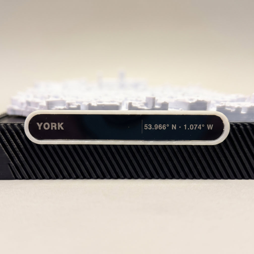 York city centre 3D printed city map · 9×9cm relief model · 53.966° N · 1.074° W