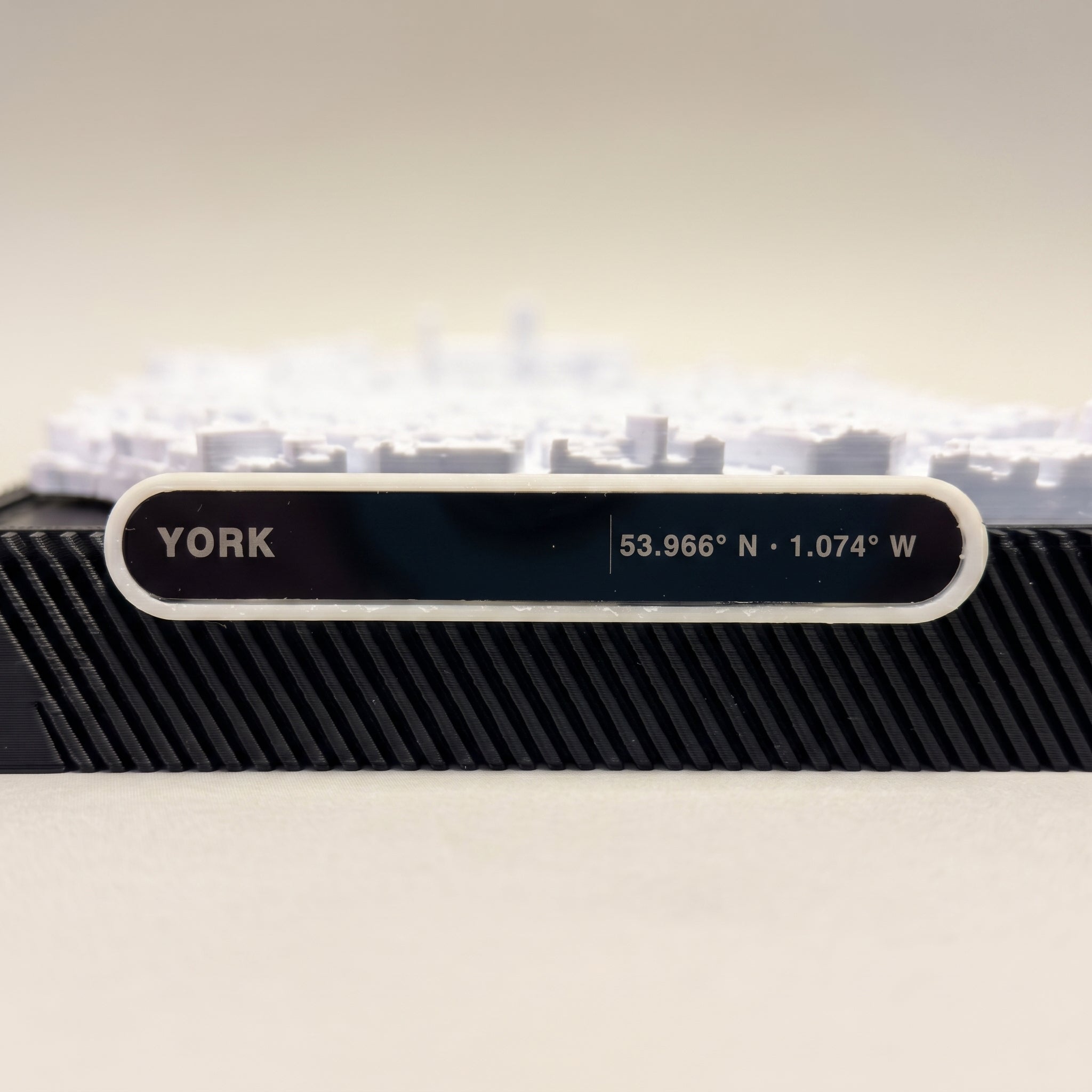 York city centre 3D printed city map · 9×9cm relief model · 53.966° N · 1.074° W