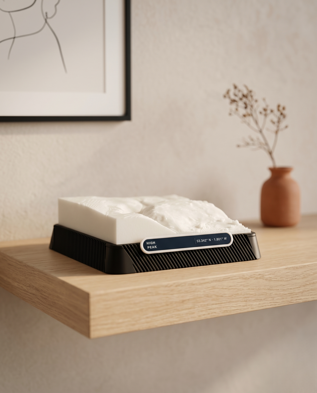 Winnats Pass 3D printed city map · 9×9cm relief model · 53.342° N · 1.801° W