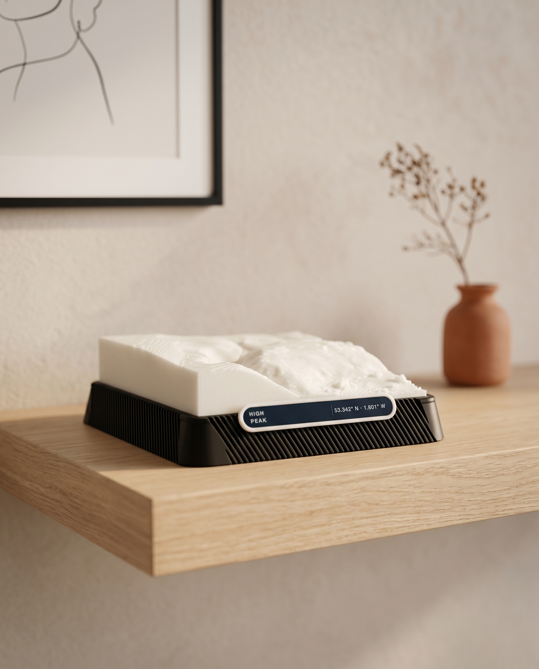 Winnats Pass 3D printed city map · 9×9cm relief model · 53.342° N · 1.801° W
