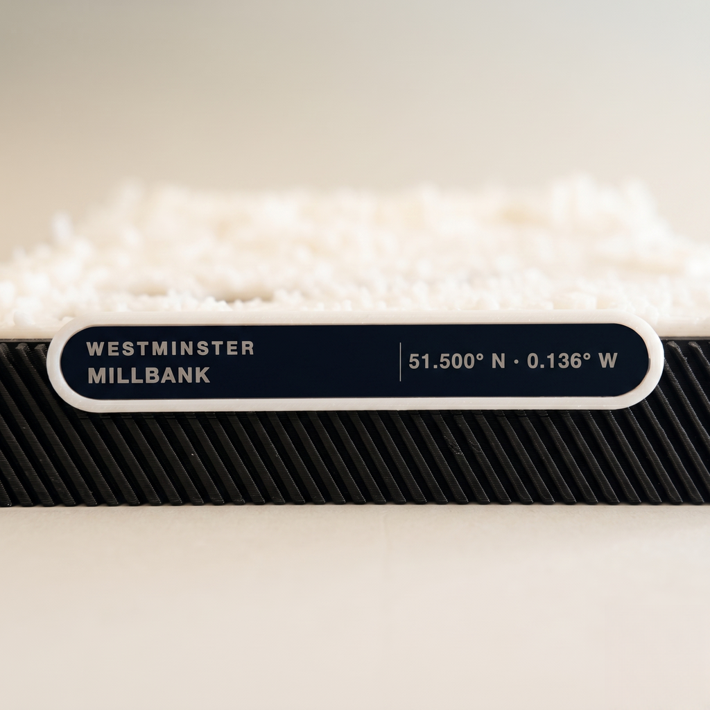 London Westminster 3D printed city map · 9×9cm relief model · 51.500° N · 0.136° W