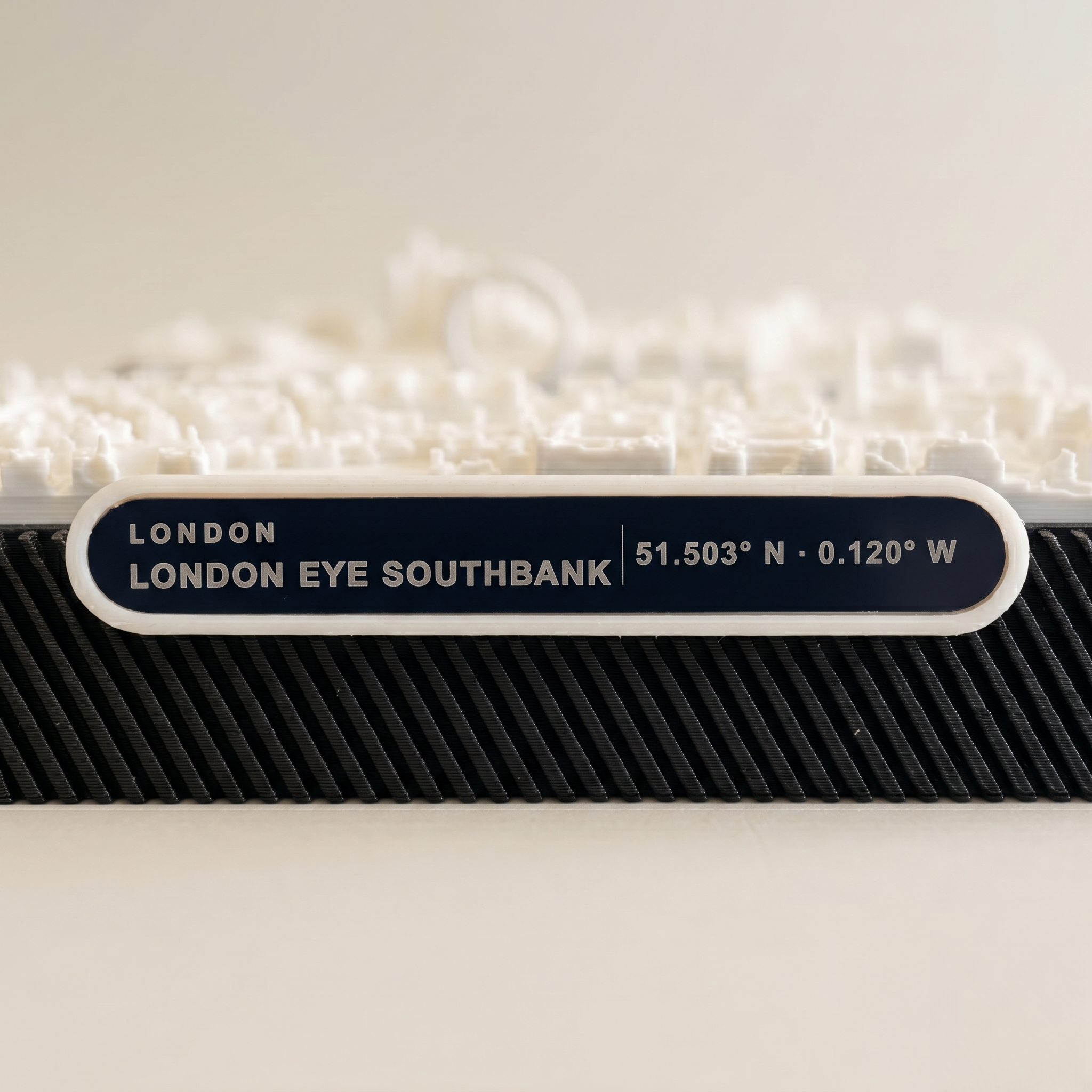 London South Bank 3D printed city map · 9×9cm relief model · 51.503° N · 0.120° W