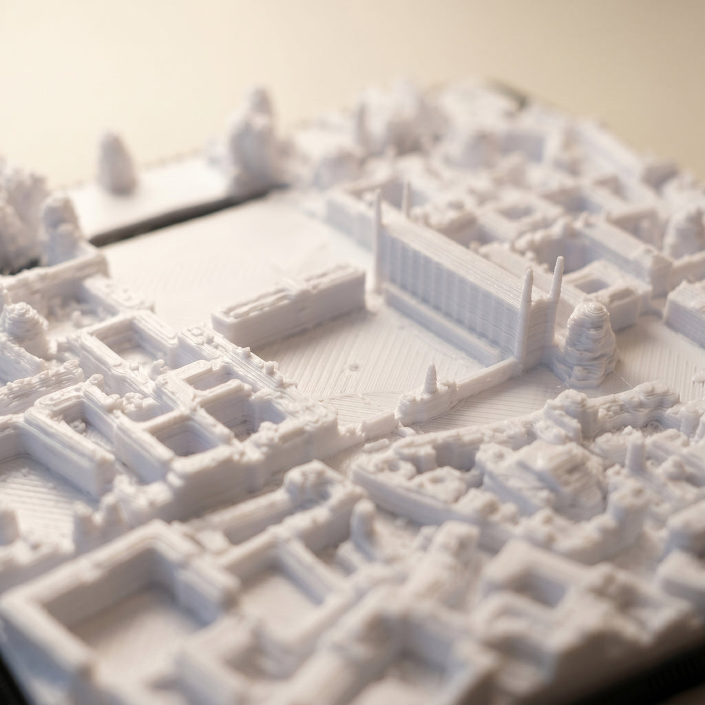 Cambridge City Centre 3D printed city map · 9×9cm relief model · 52.198° N · 0.139° E