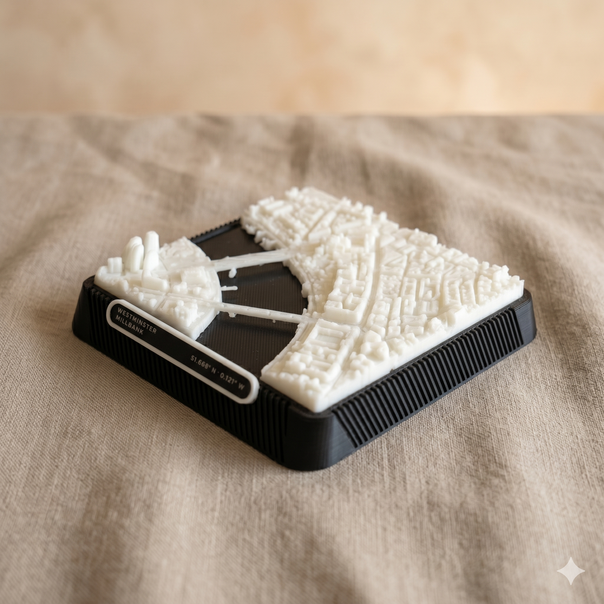 London Westminster Millbank City Centre 3D printed city map · 9×9cm relief model · 51.508° N · 0.121° W