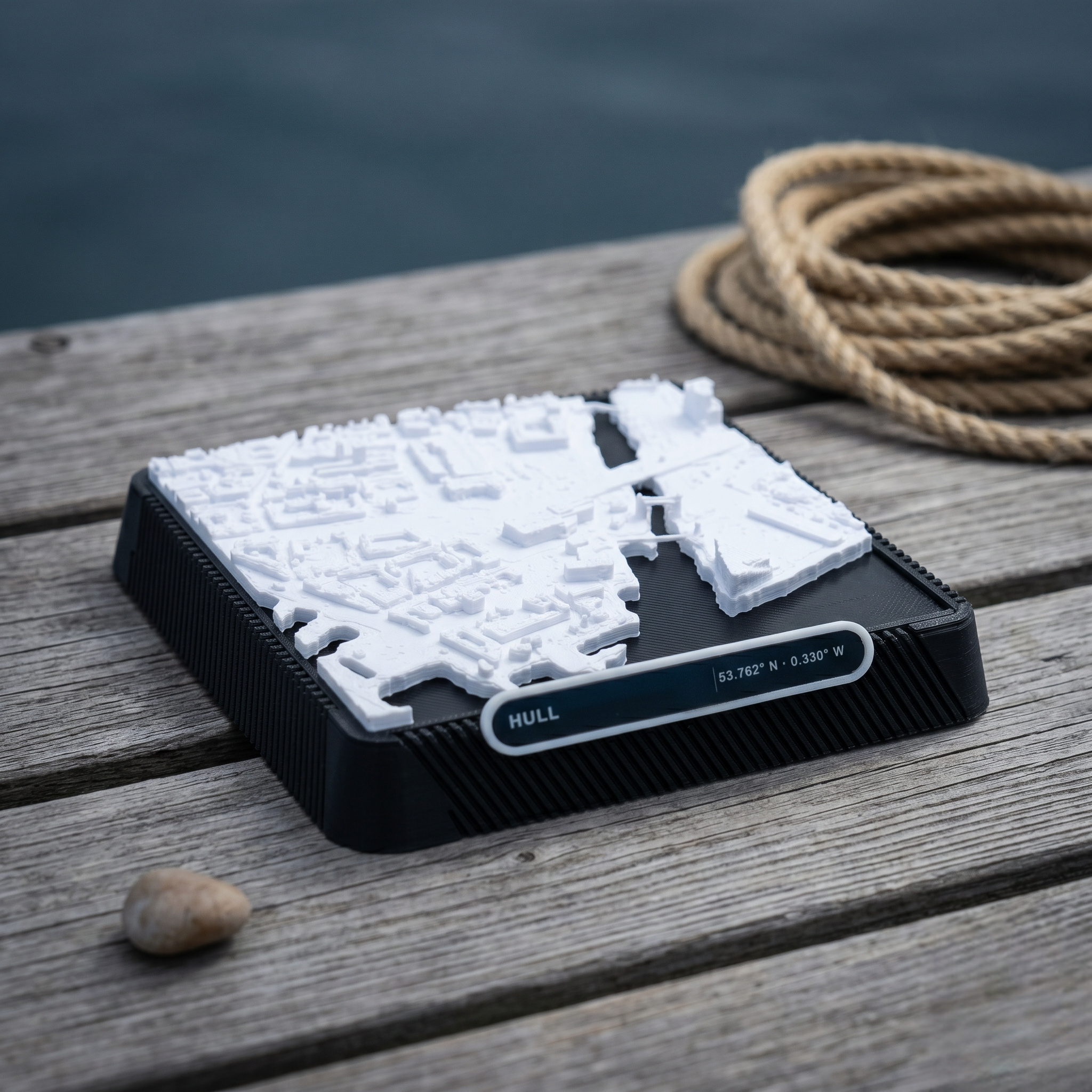 Kingston upon Hull 3D printed city map · 9×9cm relief model · 53.762° N · 0.330° W